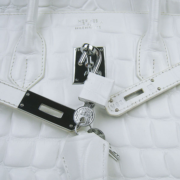 High Quality Fake Hermes Birkin 35CM Max Crocodile Veins Leather Bag White 6089